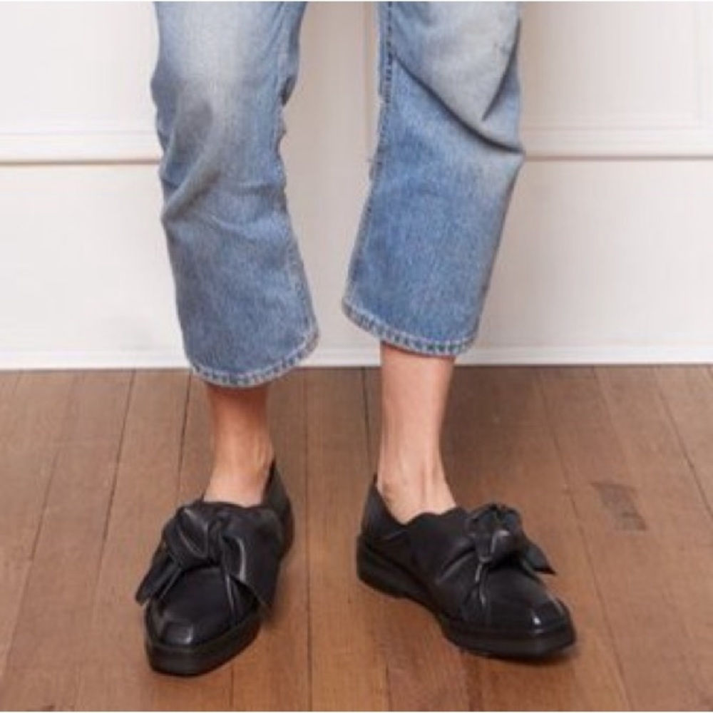 Miista Black Leather Knot Loafers